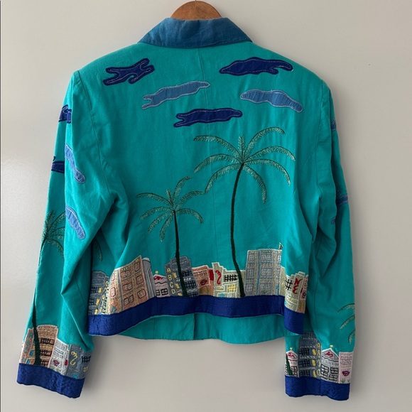 Vintage Patchington Palm Tree Blazer Womens Small Cityscape Jacket Y2K Cotton - Picture 8 of 13